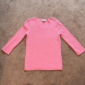 Jones New York Sport Carnation Pink Baby Cable Cotton V-Neck Sweater XL